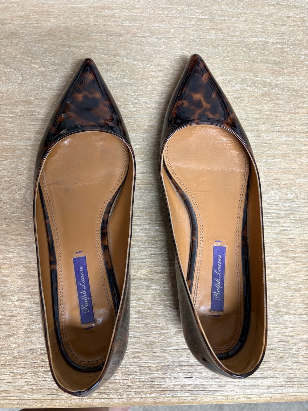 Ralph Lauren purple label kendrya Tortoiseshell Patent Leather Flats 38.5